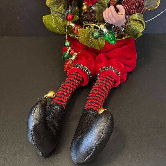 Whimsical Christmas Elf Figurine With Red & Green Outfit Jingle Bell Shoes Beade - Picture 8 of 12